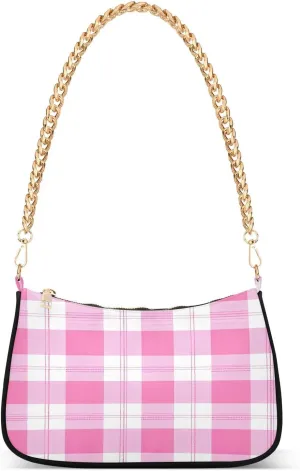 Striped Plaid Women's Tote Chain Shoulder Bag, Classic Wedding Party Wallet, Handbag