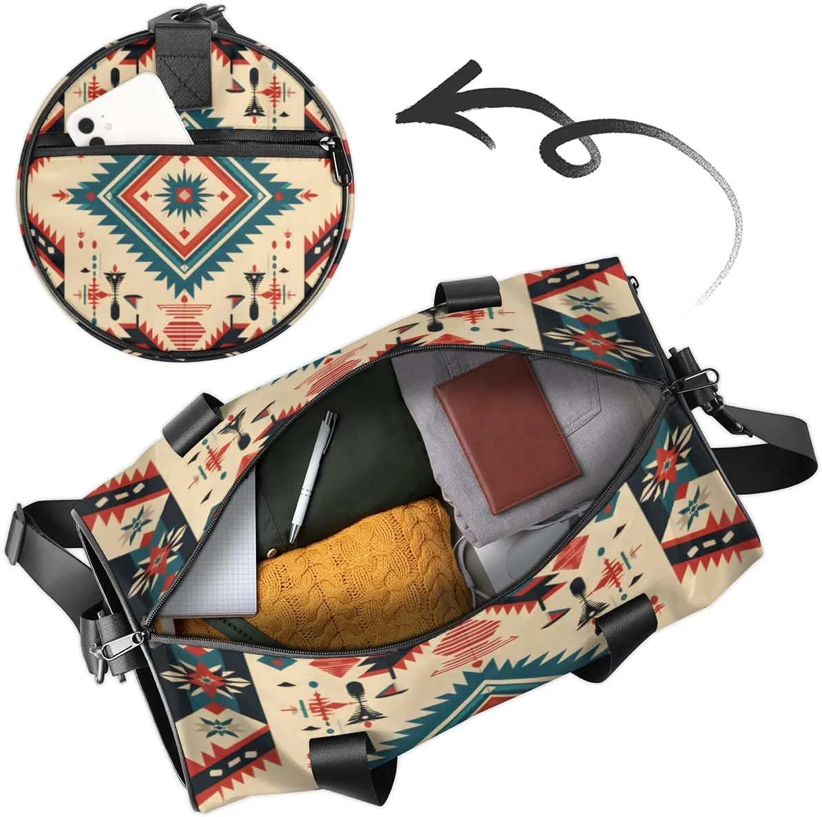 Striped Retro Pattern Custom Duffel Bags Weekender Bags Custom Sport Duffel Bag Carry on Overnight Weekender Bag