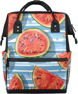 Striped Watermelon Watercolor Diaper Bag Mommy Bags With Adjustable Shoulder Strap Waterproof Multifunction Shoulder Bag Travel Large Capacity Backpack for Moms And Dads