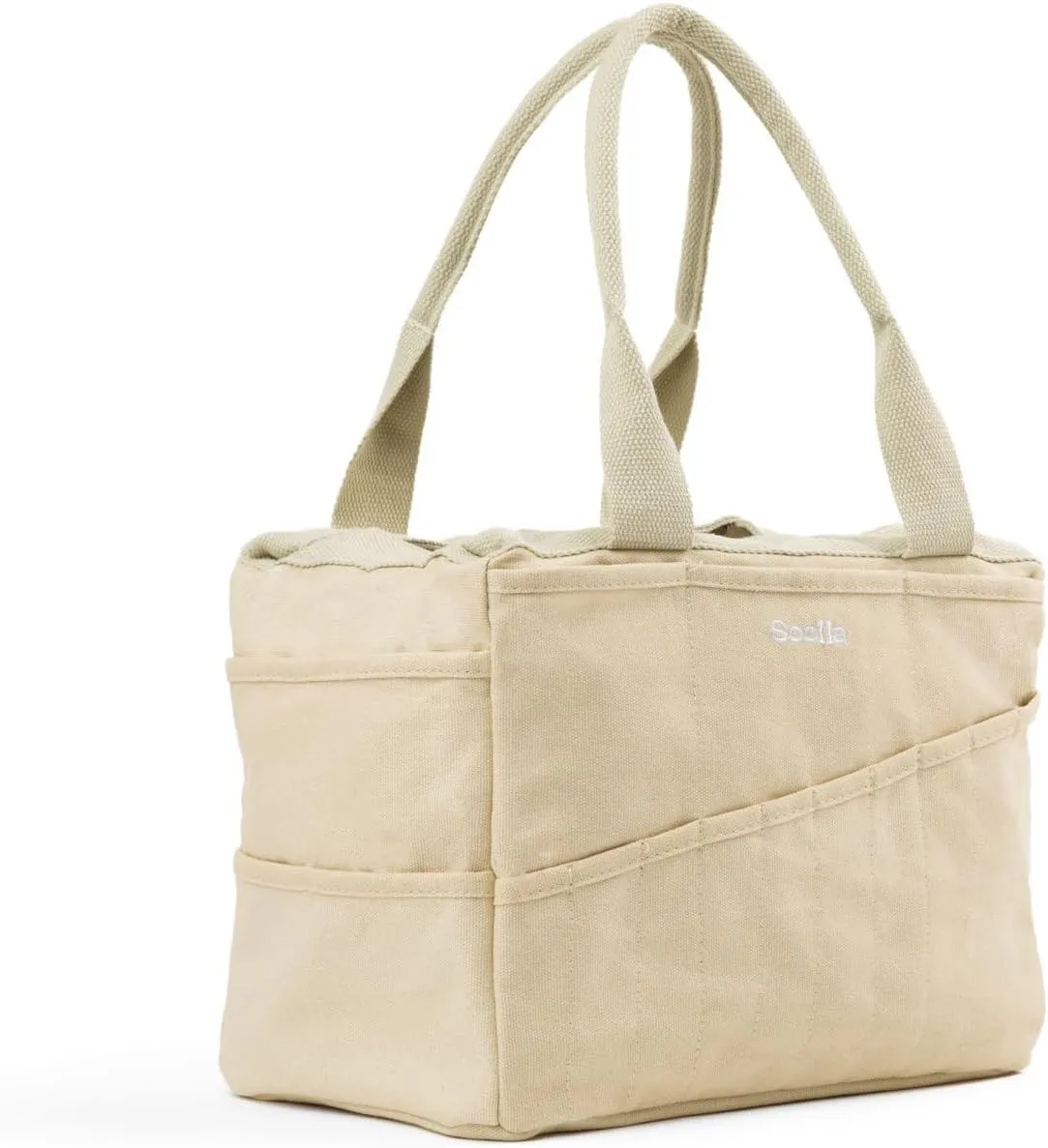 Studio Art Supply Storage Organizer & Pottery Tool Tote, Washable Craft Knitting Yarn & Crochet Project Bag, 30 Pockets, 15  Canvas Colors, Adult Artist Boho Beige Bag