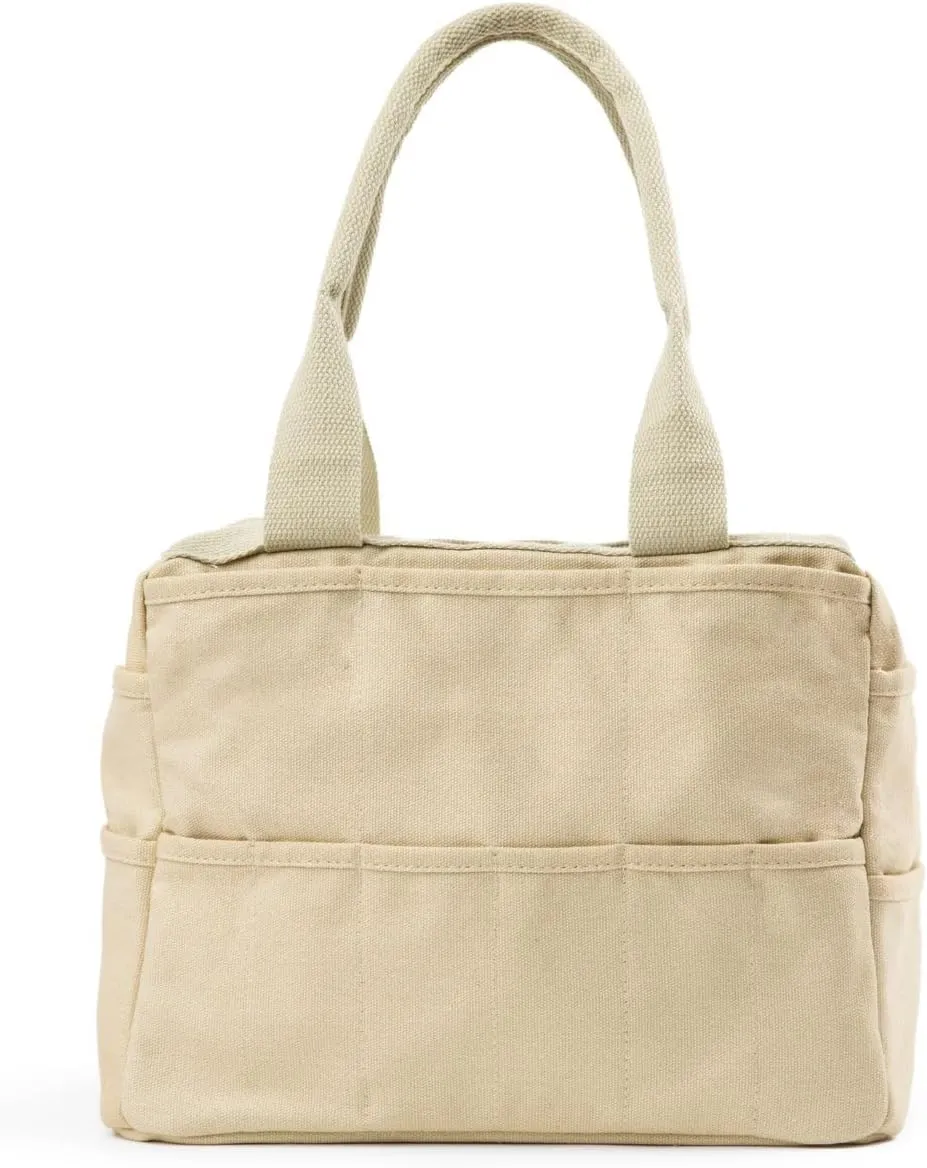 Studio Art Supply Storage Organizer & Pottery Tool Tote, Washable Craft Knitting Yarn & Crochet Project Bag, 30 Pockets, 15  Canvas Colors, Adult Artist Boho Beige Bag