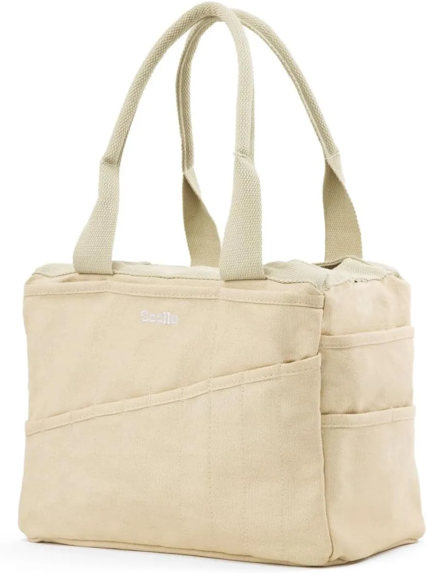 Studio Art Supply Storage Organizer & Pottery Tool Tote, Washable Craft Knitting Yarn & Crochet Project Bag, 30 Pockets, 15  Canvas Colors, Adult Artist Boho Beige Bag