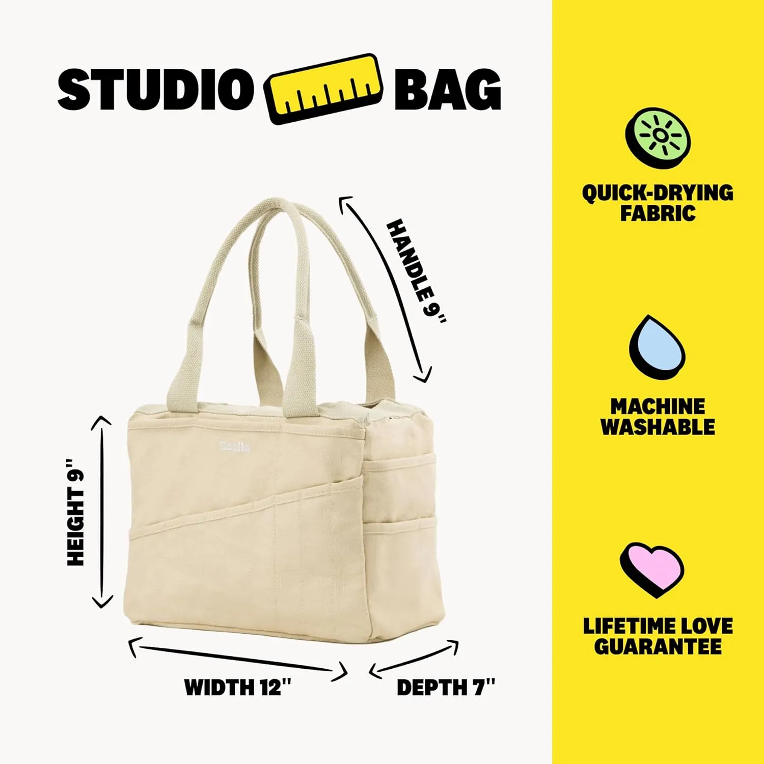 Studio Art Supply Storage Organizer & Pottery Tool Tote, Washable Craft Knitting Yarn & Crochet Project Bag, 30 Pockets, 15  Canvas Colors, Adult Artist Boho Beige Bag