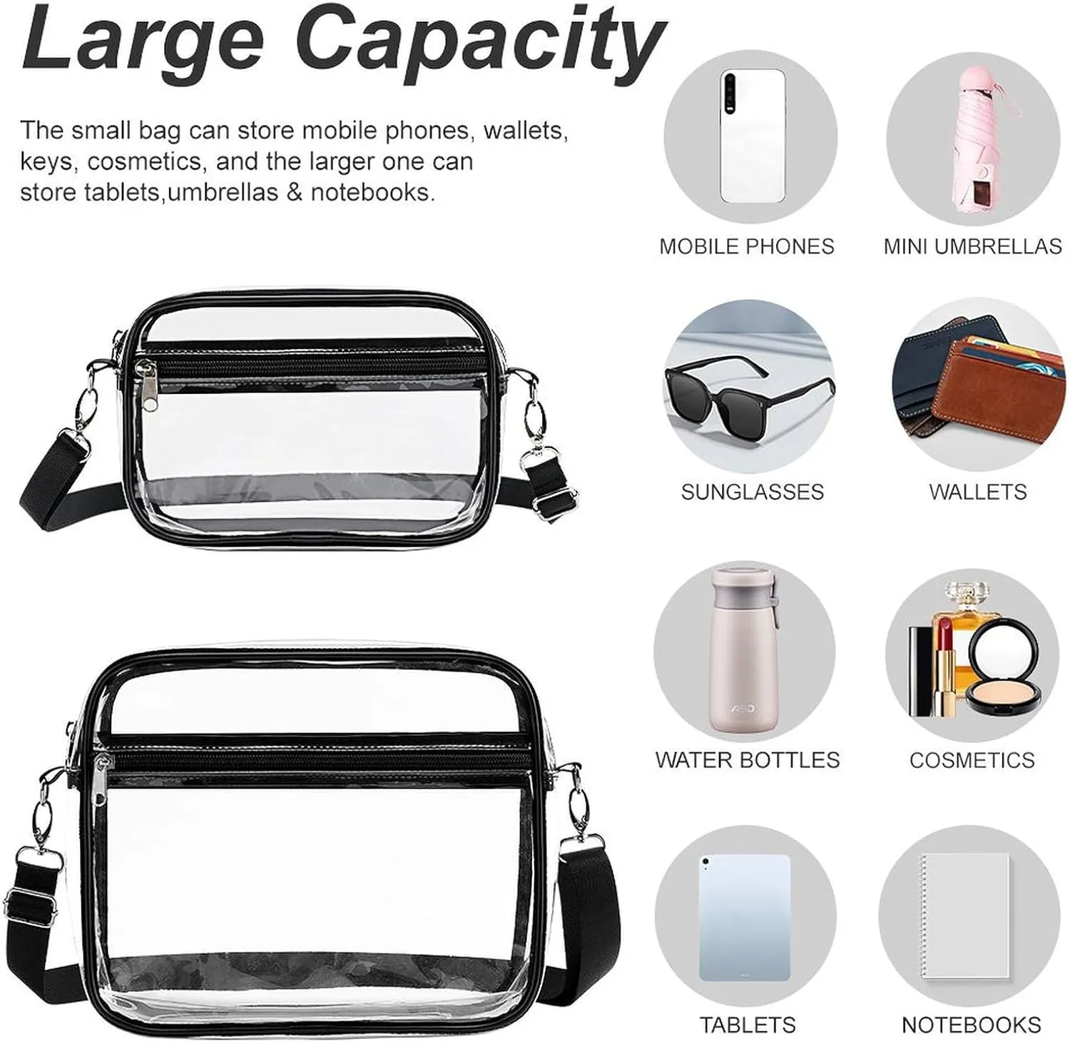 Stylish Clear Crossbody Bag - PVC Transparent Messenger Bag with Adjustable Strap for Work, Travel and Daily Use