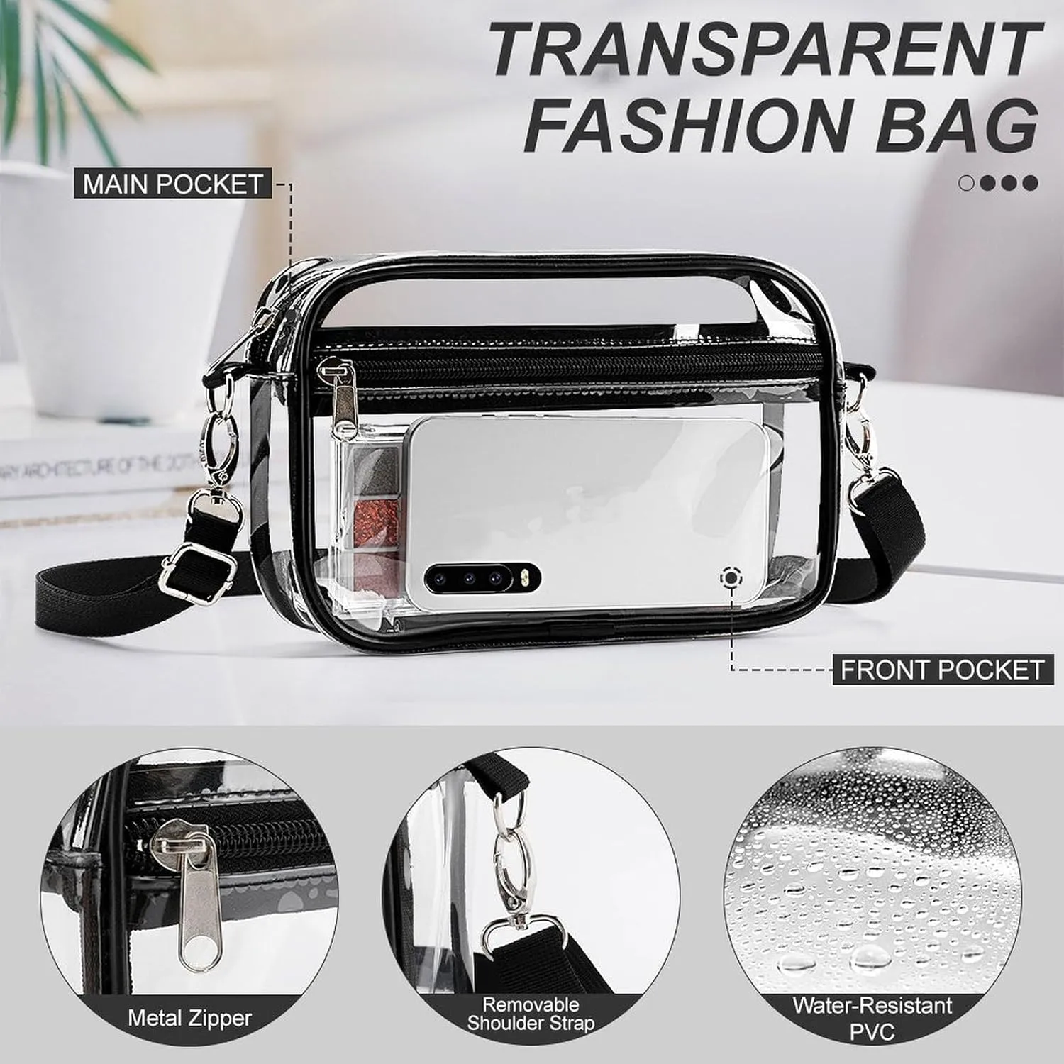 Stylish Clear Crossbody Bag - PVC Transparent Messenger Bag with Adjustable Strap for Work, Travel and Daily Use