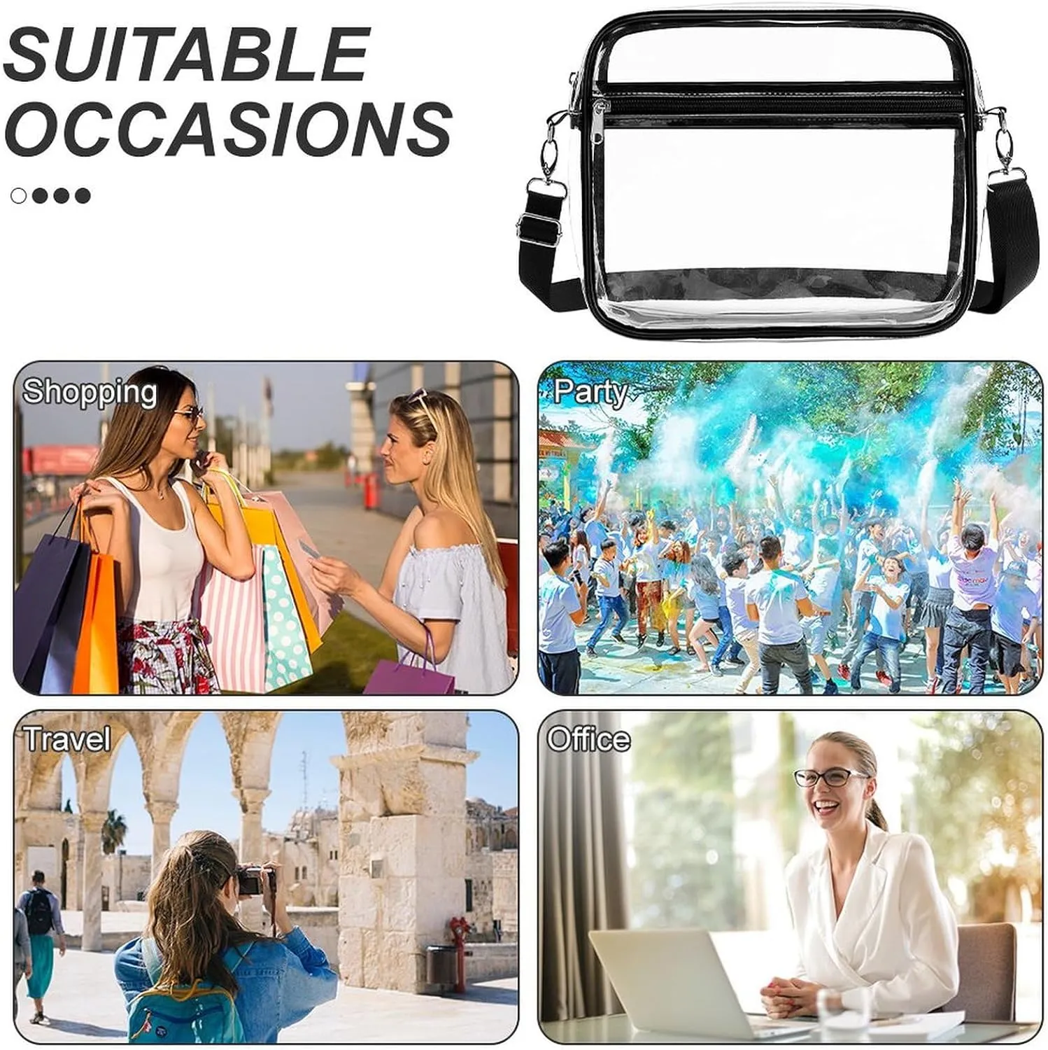 Stylish Clear Crossbody Bag - PVC Transparent Messenger Bag with Adjustable Strap for Work, Travel and Daily Use