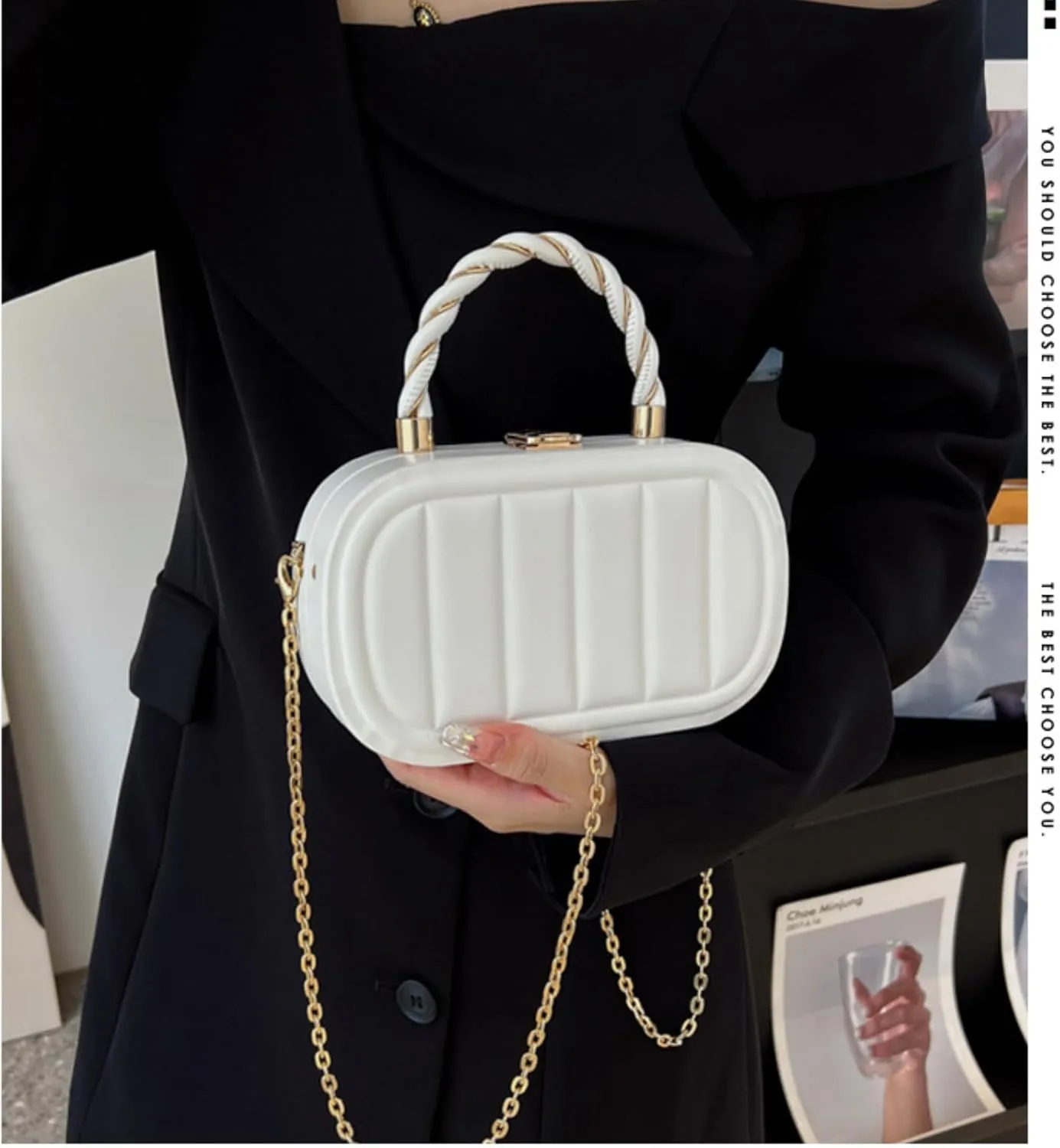Stylish Minimalist Box Bag - Chain Shoulder & Crossbody Purse,Large Capacity & Quality Hardware,Gift for Christmas