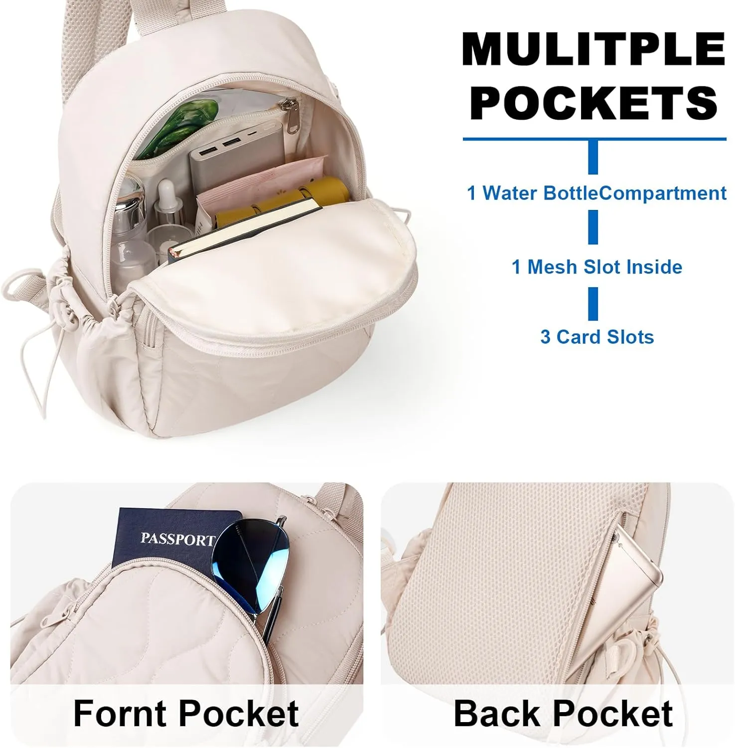 Stylish Sling Bag for Women – Versatile Crossbody Backpack with Adjustable Strap, Lightweight Shoulder Bag for Travel, Hiking & Sports(Beige-Large)