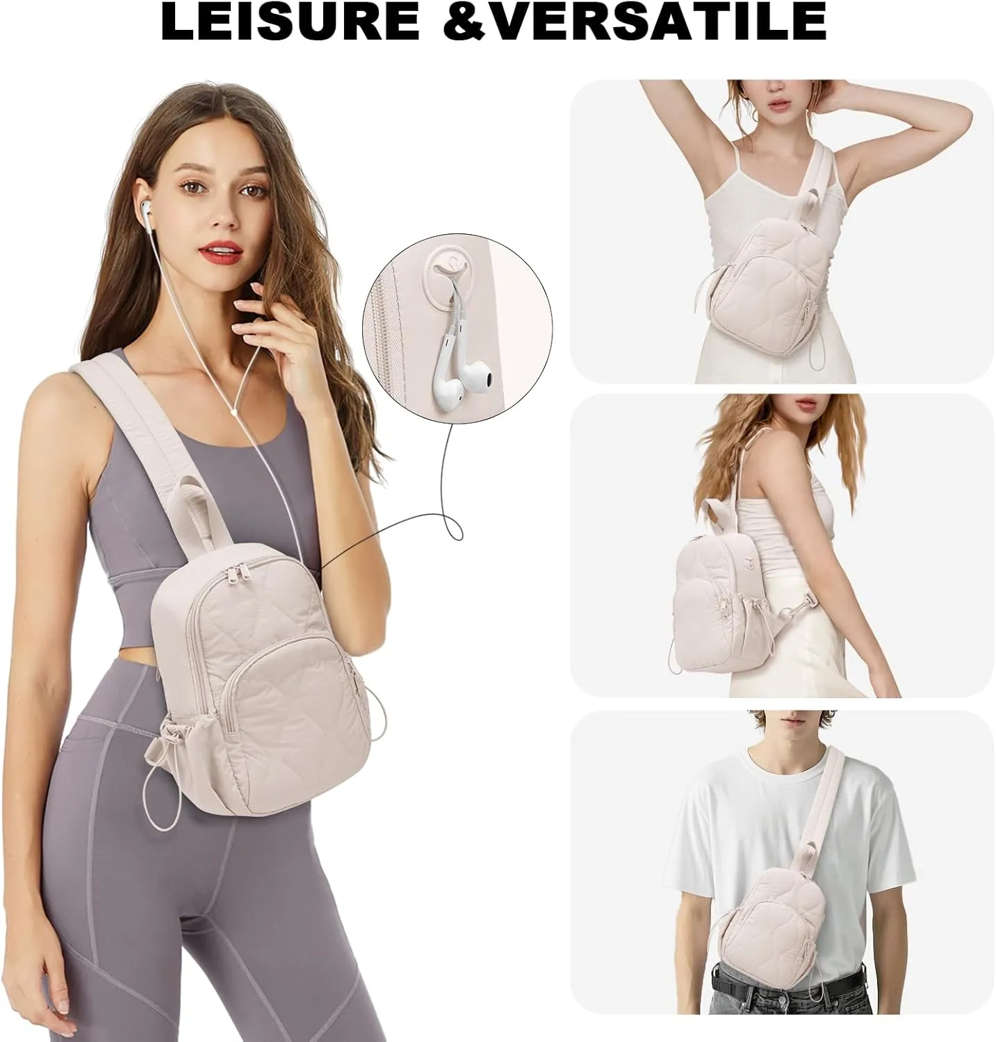 Stylish Sling Bag for Women – Versatile Crossbody Backpack with Adjustable Strap, Lightweight Shoulder Bag for Travel, Hiking & Sports(Beige-Large)
