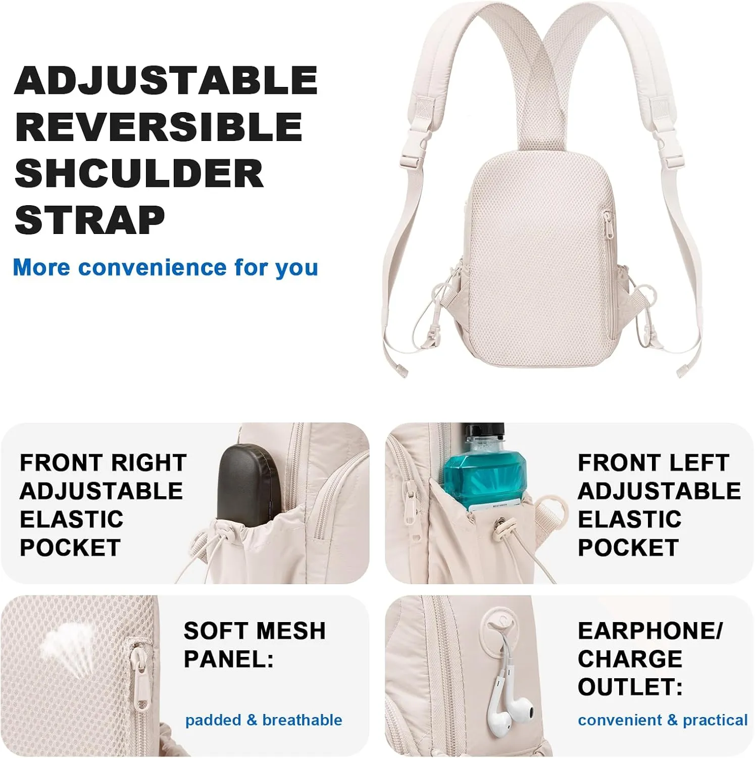 Stylish Sling Bag for Women – Versatile Crossbody Backpack with Adjustable Strap, Lightweight Shoulder Bag for Travel, Hiking & Sports(Beige-Large)