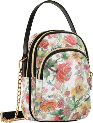 SUABO Crossbody Bag for Women, Bouquet Floral Botanical Flowers Phone Purse Detachable Chain Bag Shoulder Handbag Wallet