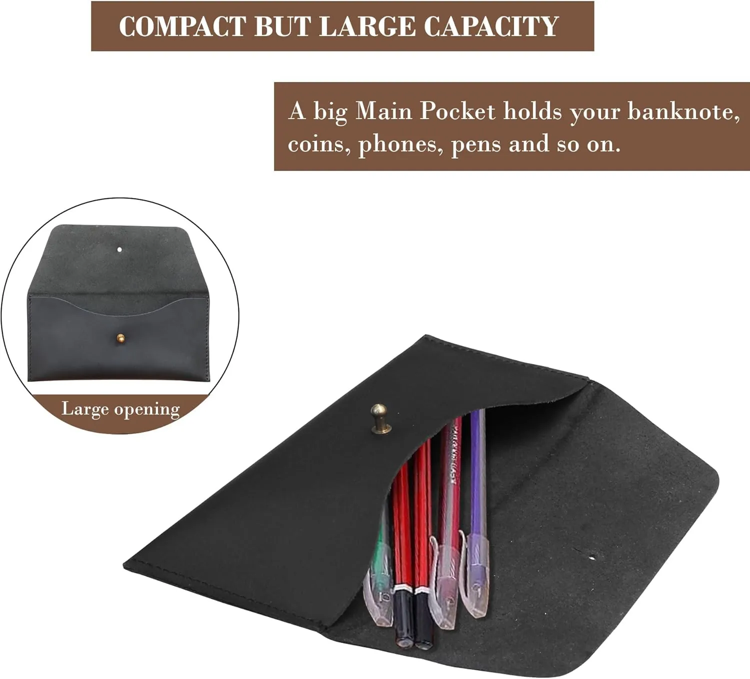 Succor Genuine Leather Cash Envelopes Wallet For Men, Money Bag Pouch, Reusable Budget Envelope, Retro Clutch Wallet, For Men and Women, Black