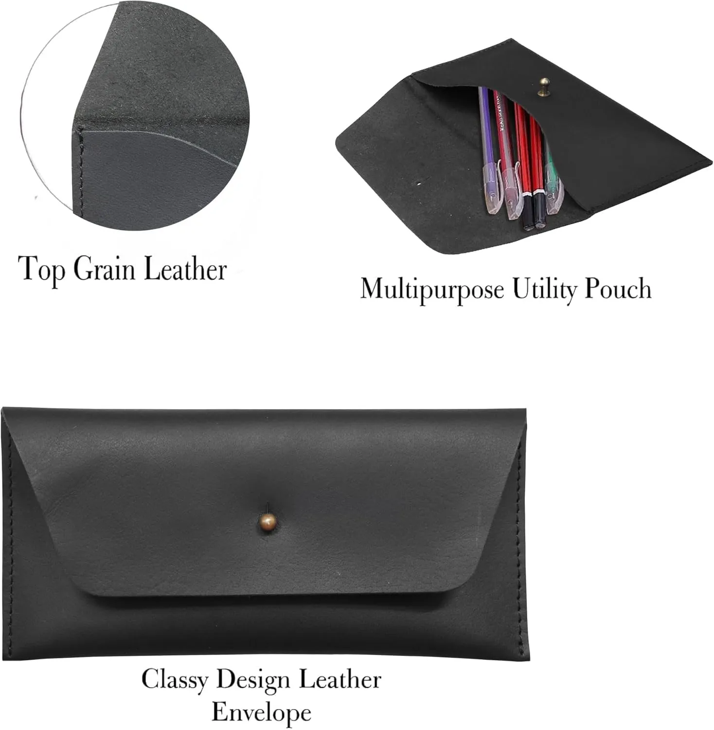 Succor Genuine Leather Cash Envelopes Wallet For Men, Money Bag Pouch, Reusable Budget Envelope, Retro Clutch Wallet, For Men and Women, Black