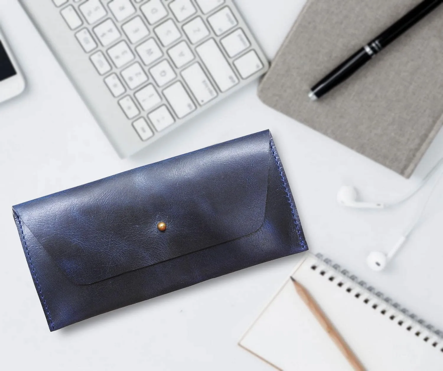 Succor Genuine Leather Cash Envelopes Wallet For Men, Money Bag Pouch, Reusable Budget Envelope, Retro Clutch Wallet, For Men and Women, Blue
