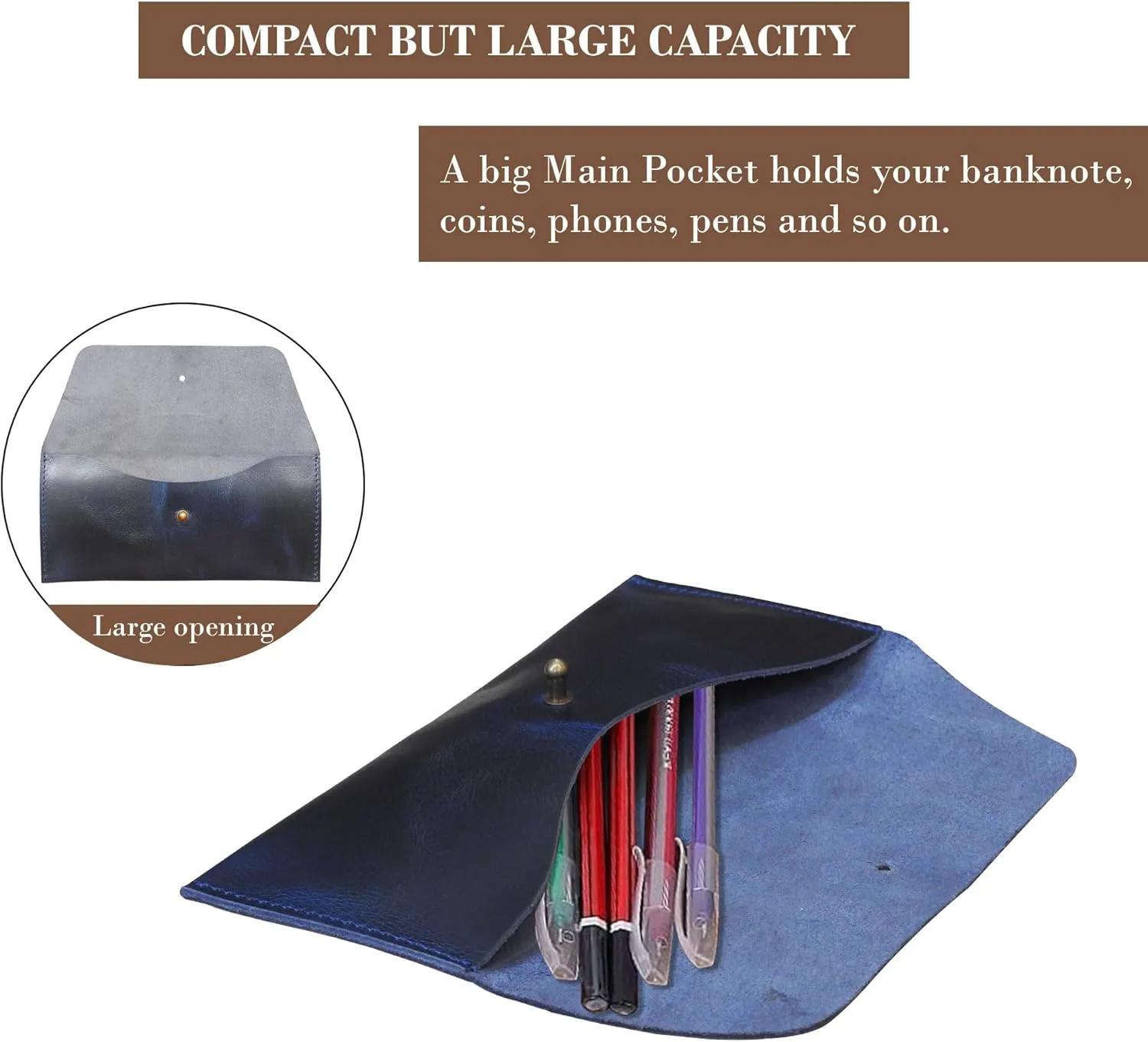 Succor Genuine Leather Cash Envelopes Wallet For Men, Money Bag Pouch, Reusable Budget Envelope, Retro Clutch Wallet, For Men and Women, Blue