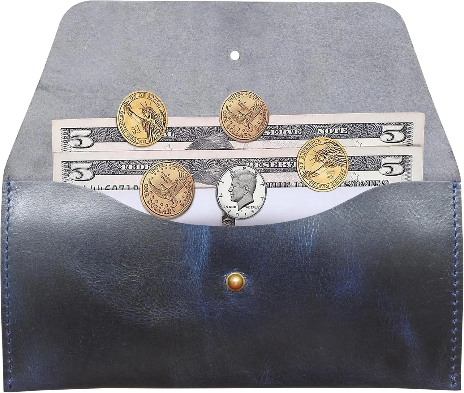 Succor Genuine Leather Cash Envelopes Wallet For Men, Money Bag Pouch, Reusable Budget Envelope, Retro Clutch Wallet, For Men and Women, Blue