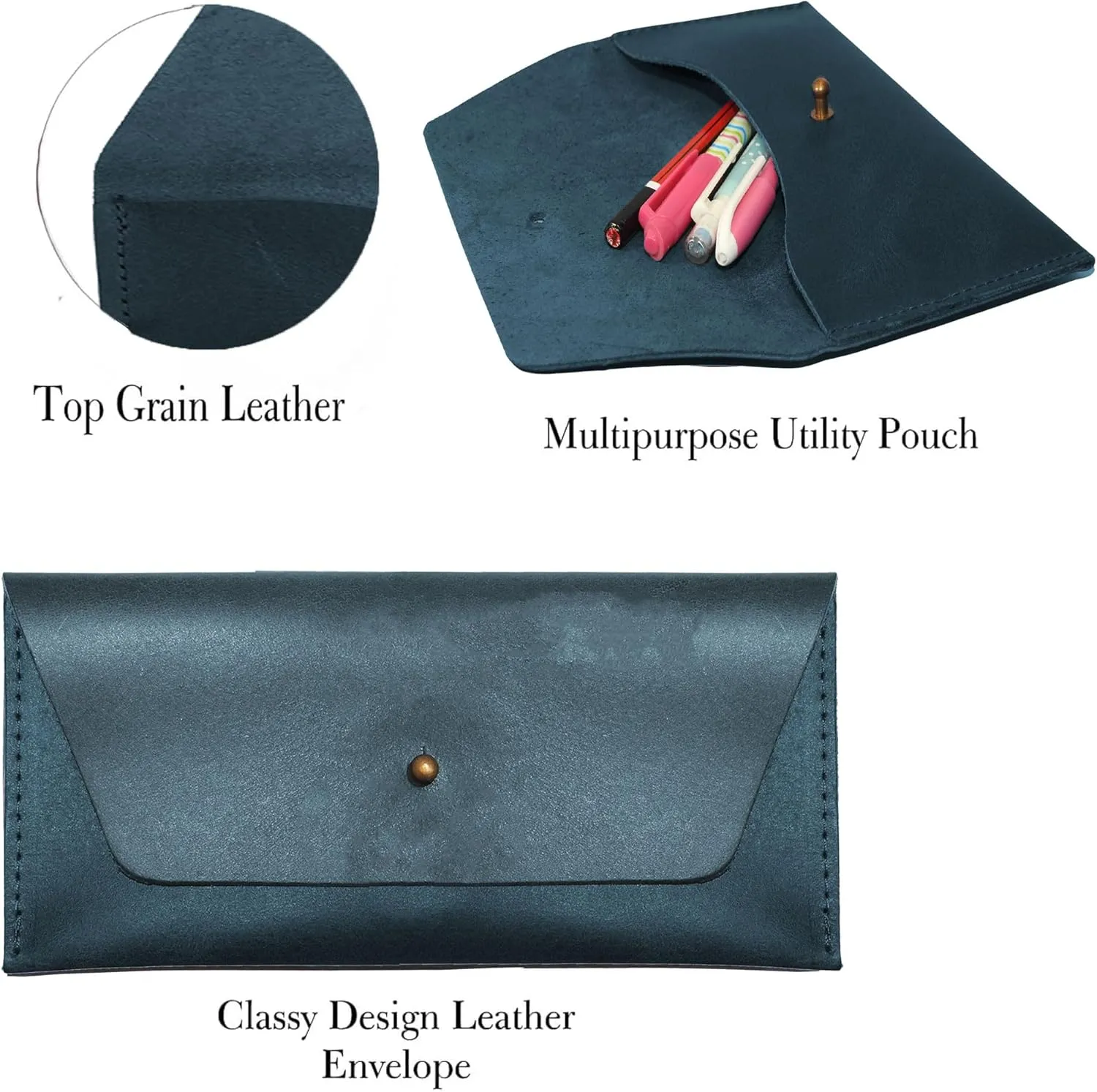 Succor Genuine Leather Cash Envelopes Wallet For Men, Money Bag Pouch, Reusable Budget Envelope, Retro Clutch Wallet, For Men and Women, Hunter Blue