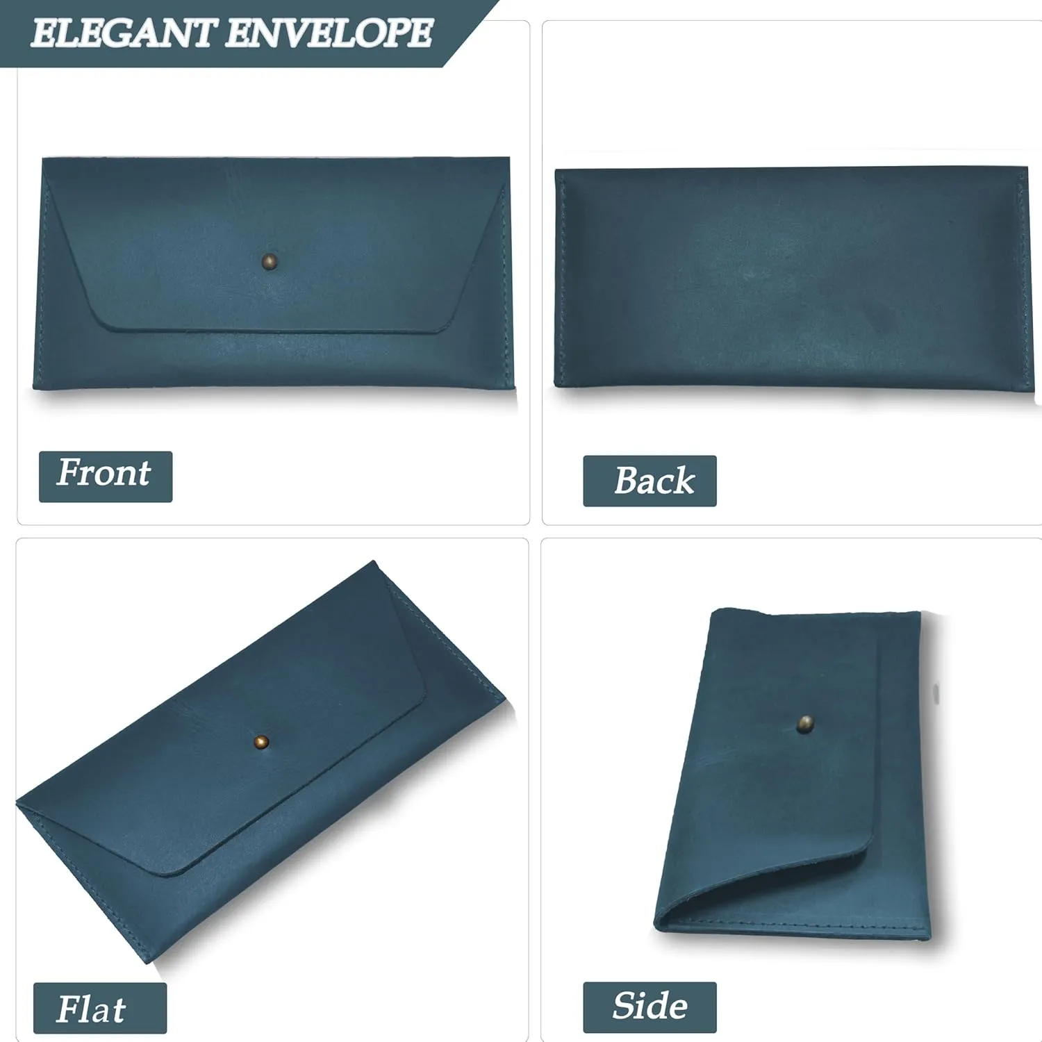 Succor Genuine Leather Cash Envelopes Wallet For Men, Money Bag Pouch, Reusable Budget Envelope, Retro Clutch Wallet, For Men and Women, Hunter Blue