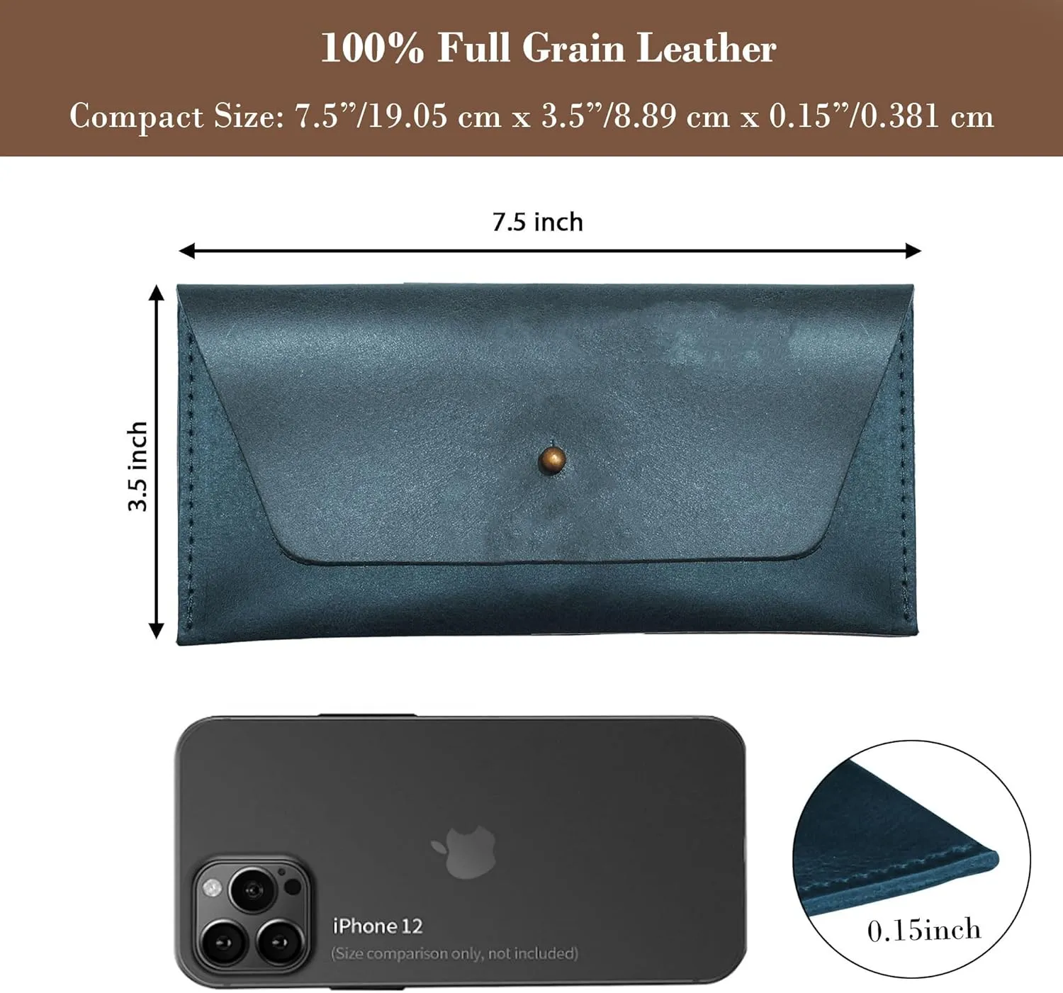 Succor Genuine Leather Cash Envelopes Wallet For Men, Money Bag Pouch, Reusable Budget Envelope, Retro Clutch Wallet, For Men and Women, Hunter Blue