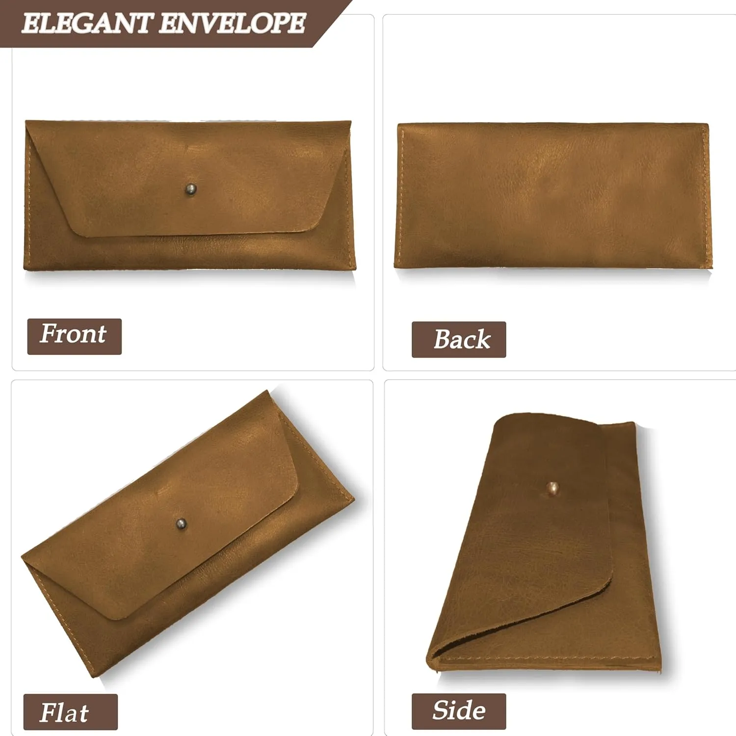 Succor Genuine Leather Money Cash Envelopes-Pencil Pouch-Money Holder-Budget Envelope-Minimalist Design-Retro Clutch-Cash Utility-For Men and Women-(Hunter Brown)