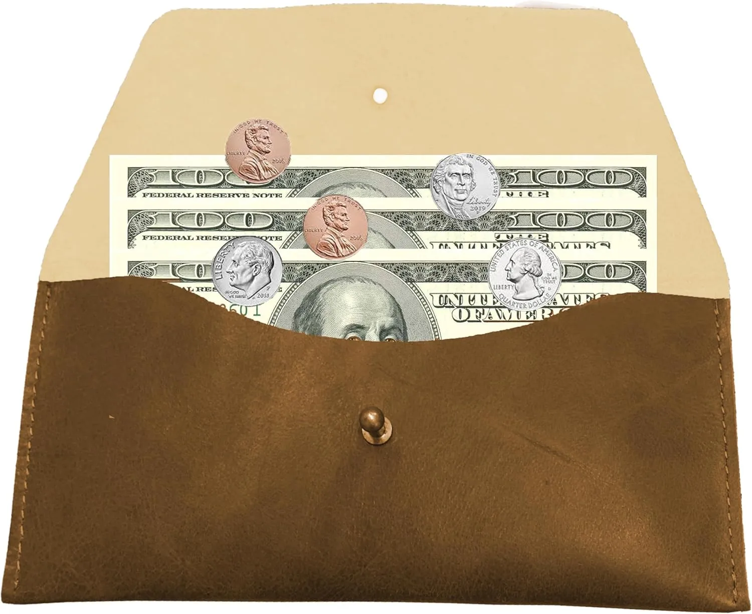 Succor Genuine Leather Money Cash Envelopes-Pencil Pouch-Money Holder-Budget Envelope-Minimalist Design-Retro Clutch-Cash Utility-For Men and Women-(Hunter Brown)