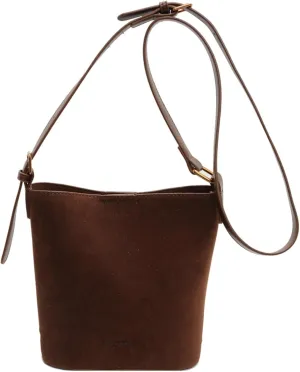 Suede Bucket Bag for Women Vintage Leather Shoulder Bag Tote Purse Minimalist Crossbody Handbag with Adjustable Strap