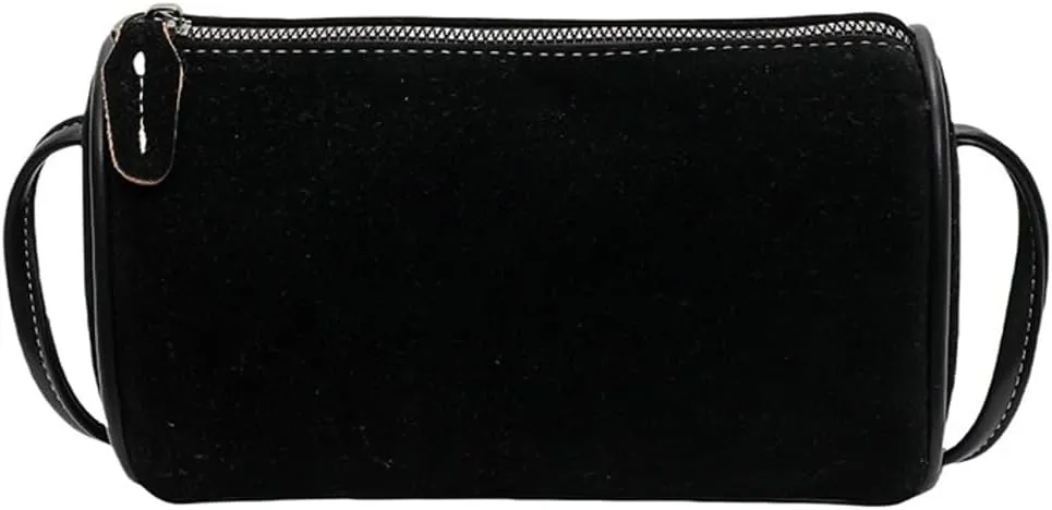Suede Shoulder Bag for Women - Crossbody Clutch Handbag Purse Satchel Frosted Cylinder Tote