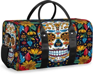 Sugar Skull Gothic Halloween Travel Duffle Bag, Sports Gym Bags for Women Men, Carry On Weekender Overnight Workout Airplane Trips Bag