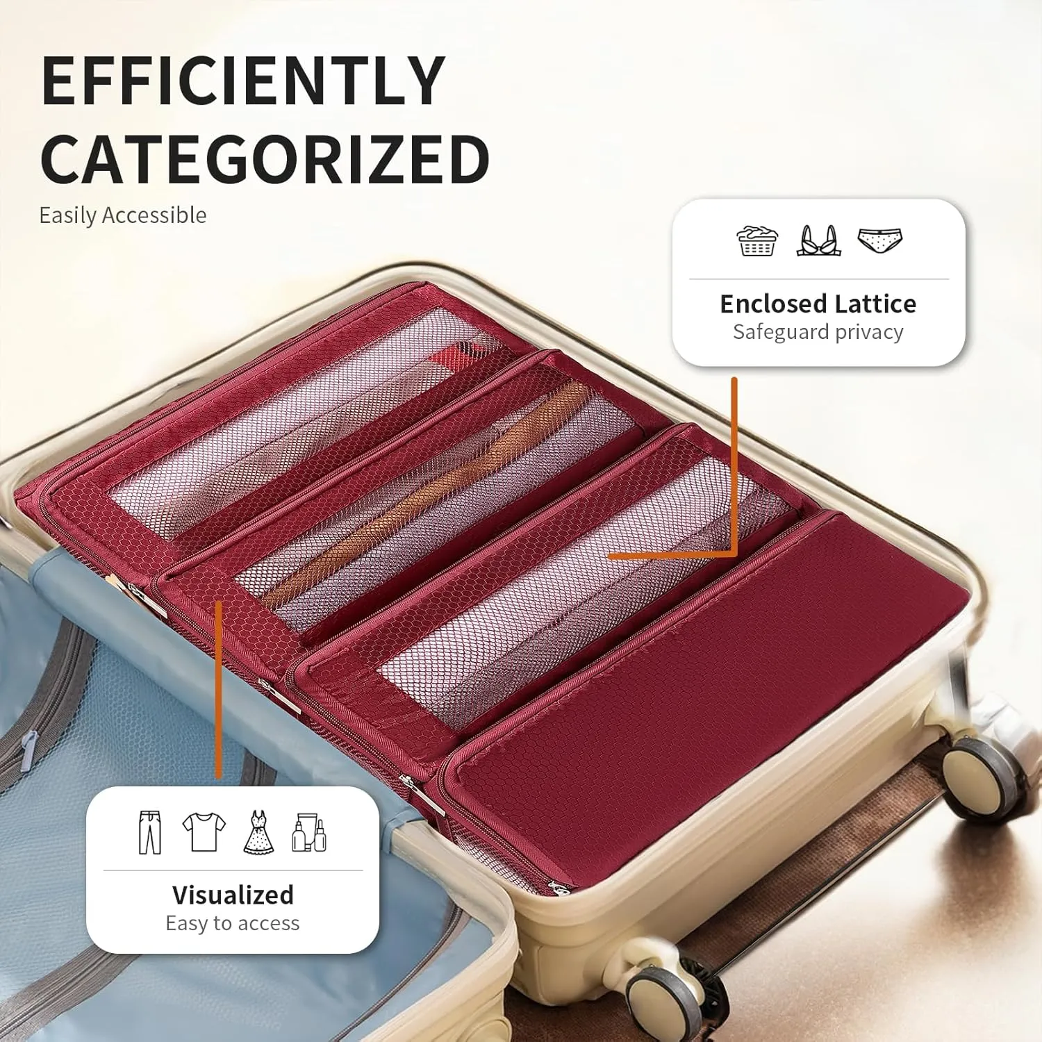 Suitcase Organizer Travel Bags Organizer for Luggage Compression Hanging Packing Cubes for Travel Carry on Closet (Bag Only)