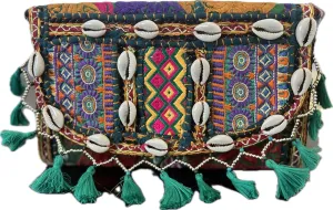summer beach clutch bag sea shells cruise purse spring embroidered envelope bag retro vintage restored fabric sling bag coastal boho bohemian fashion holiday vacation crossbody wallet (Dark green)