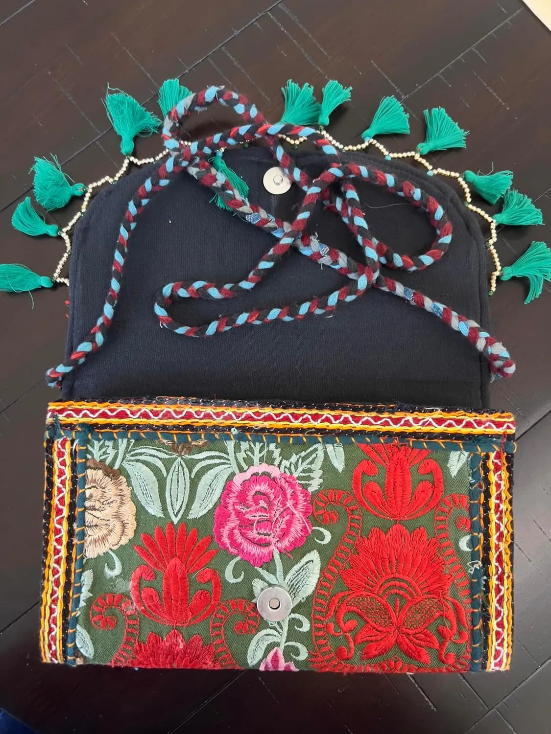 summer beach clutch bag sea shells cruise purse spring embroidered envelope bag retro vintage restored fabric sling bag coastal boho bohemian fashion holiday vacation crossbody wallet (Dark green)