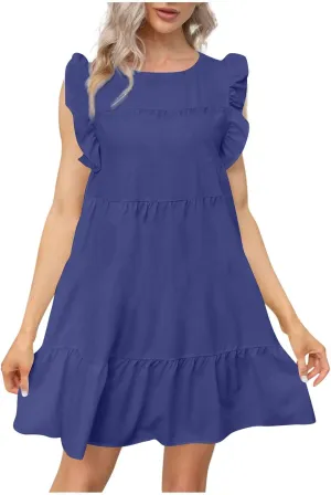 Summer Dresses for Women 2023,Plus Size Casual Cute Babydoll Dress,Tiered Ruffle Flowy Boho Beach Sundress