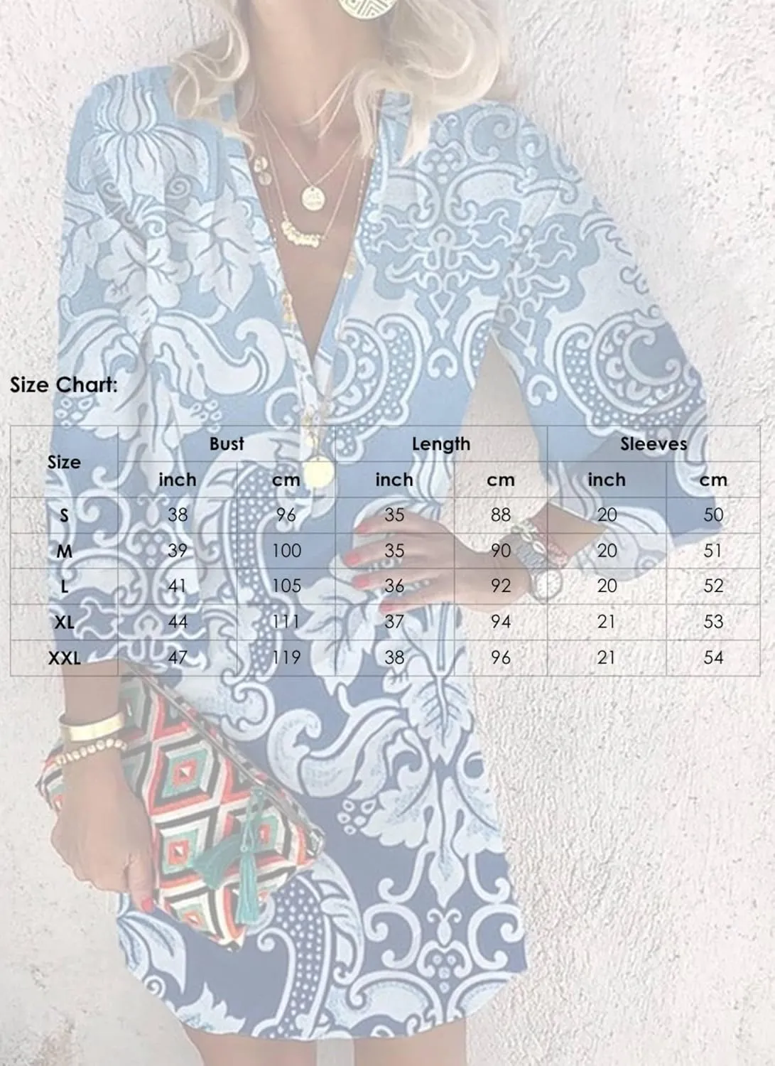 Summer Dresses for Women Bohemian Print V Neck Loose Long Sleeve Dress Breezy Shift Mini Vacation Dress
