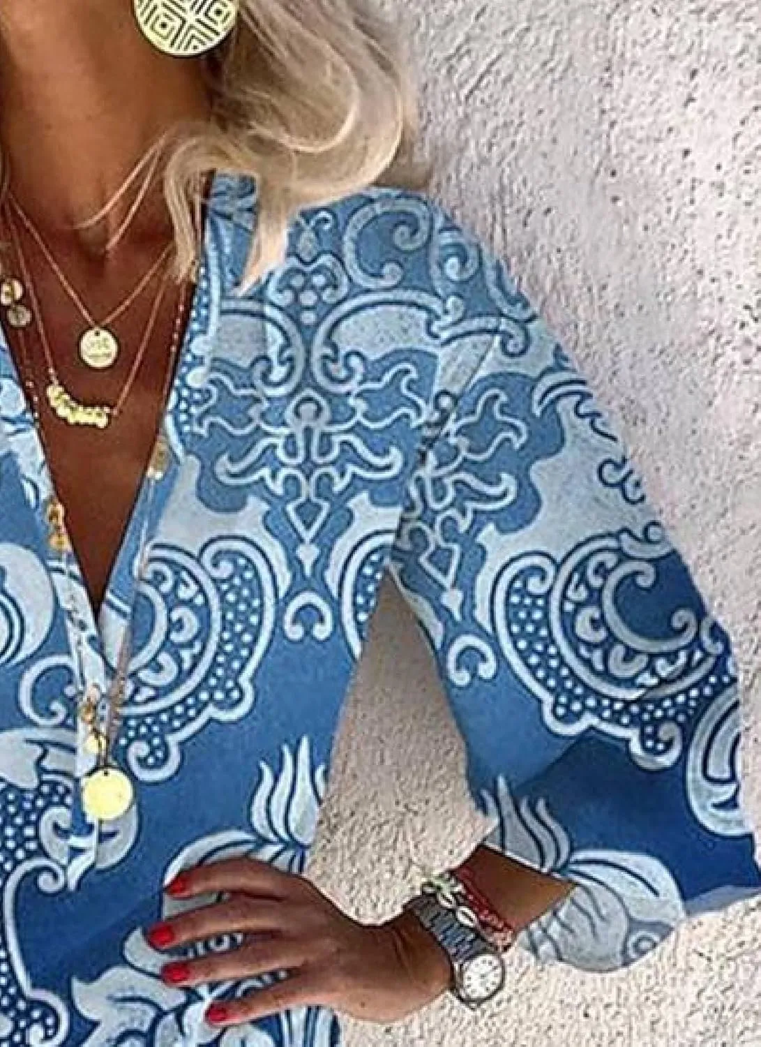Summer Dresses for Women Bohemian Print V Neck Loose Long Sleeve Dress Breezy Shift Mini Vacation Dress