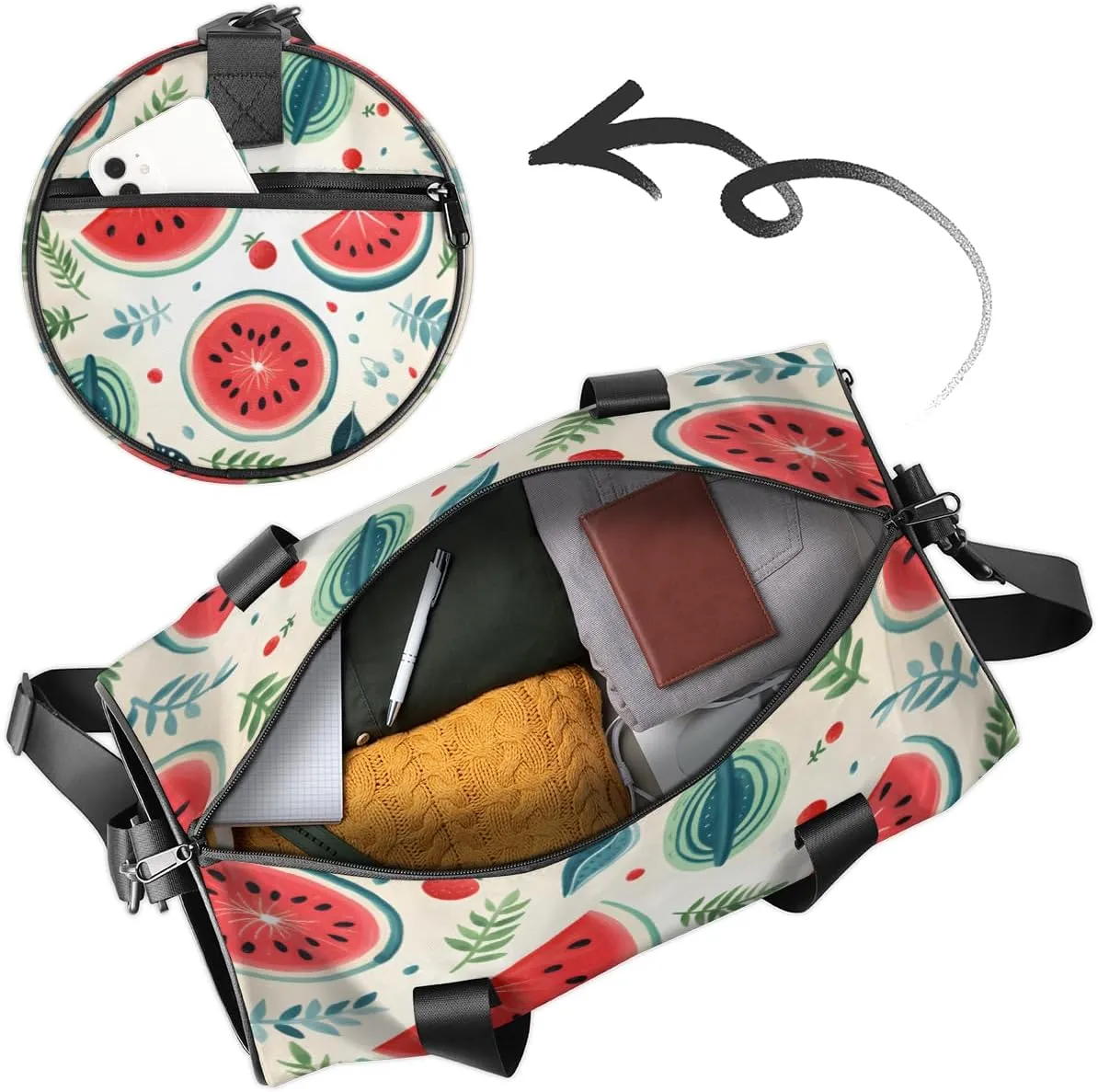 Summer Fruit Watermelon Personalized Dance Bags, Summer Fruit Watermelon Custom Sport Duffel Bag Travel Duffle Bag Overnight Weekender Bag