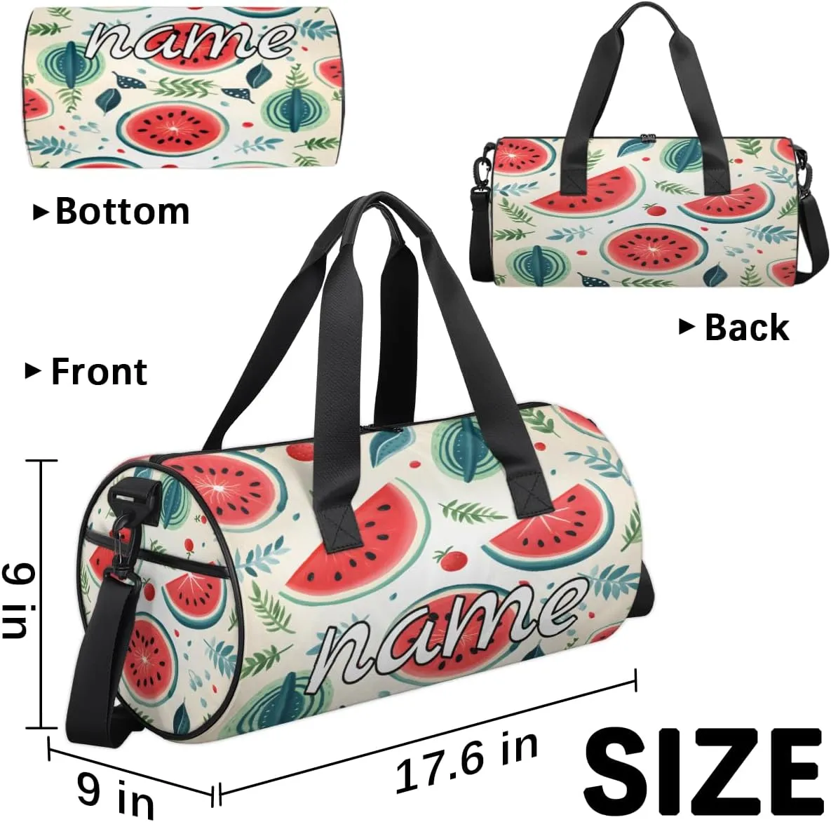 Summer Fruit Watermelon Personalized Dance Bags, Summer Fruit Watermelon Custom Sport Duffel Bag Travel Duffle Bag Overnight Weekender Bag