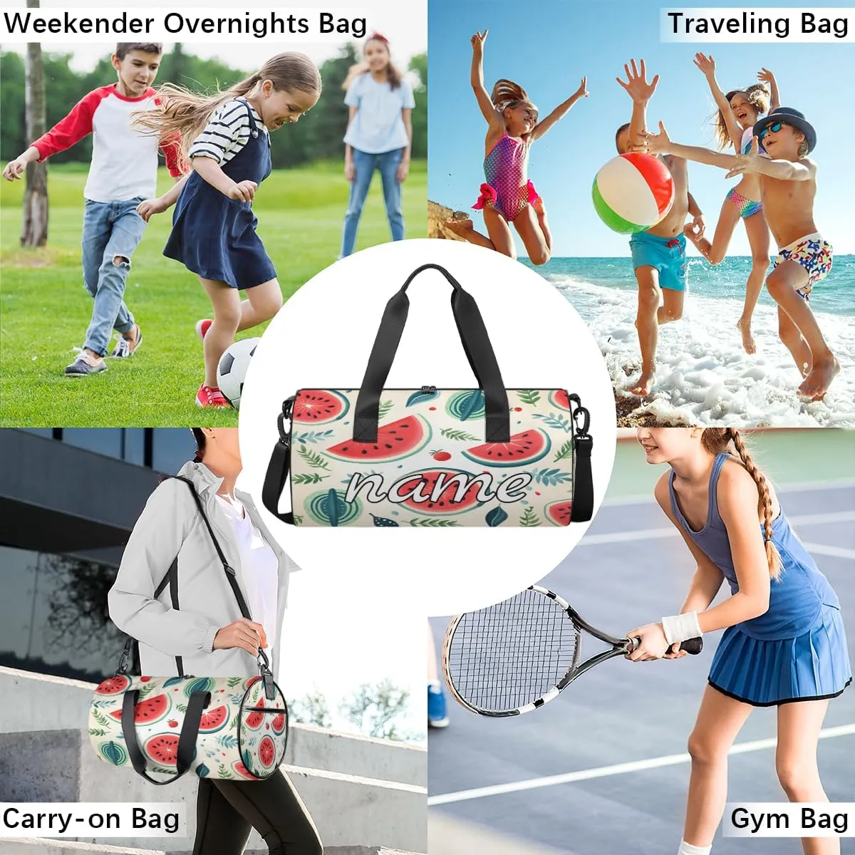 Summer Fruit Watermelon Personalized Dance Bags, Summer Fruit Watermelon Custom Sport Duffel Bag Travel Duffle Bag Overnight Weekender Bag
