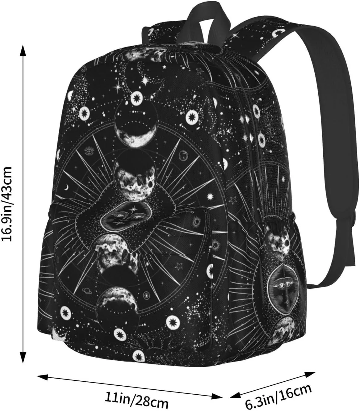 Sun And Moon Black And White Stylish Backpack With Adjustable Padded Shoulder Straps Daypacks For Girls College Travel