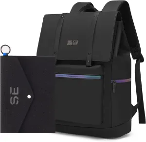 SUN EIGHT Laptop Backpack for Men Women,Water-Resistant Travel Backpack with Tablet Sleeve,17.3 inch Stylish Business Work Bag,Casual Backpacks (Black)
