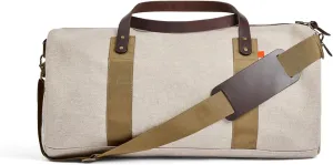 Sunbrella Glen Duffel Bag | Weekender Overnight Travel Carry-on with Leather Handles | Water & Stain Resistant | Adjustable Strap | Recycled Material | Ashe/Beige