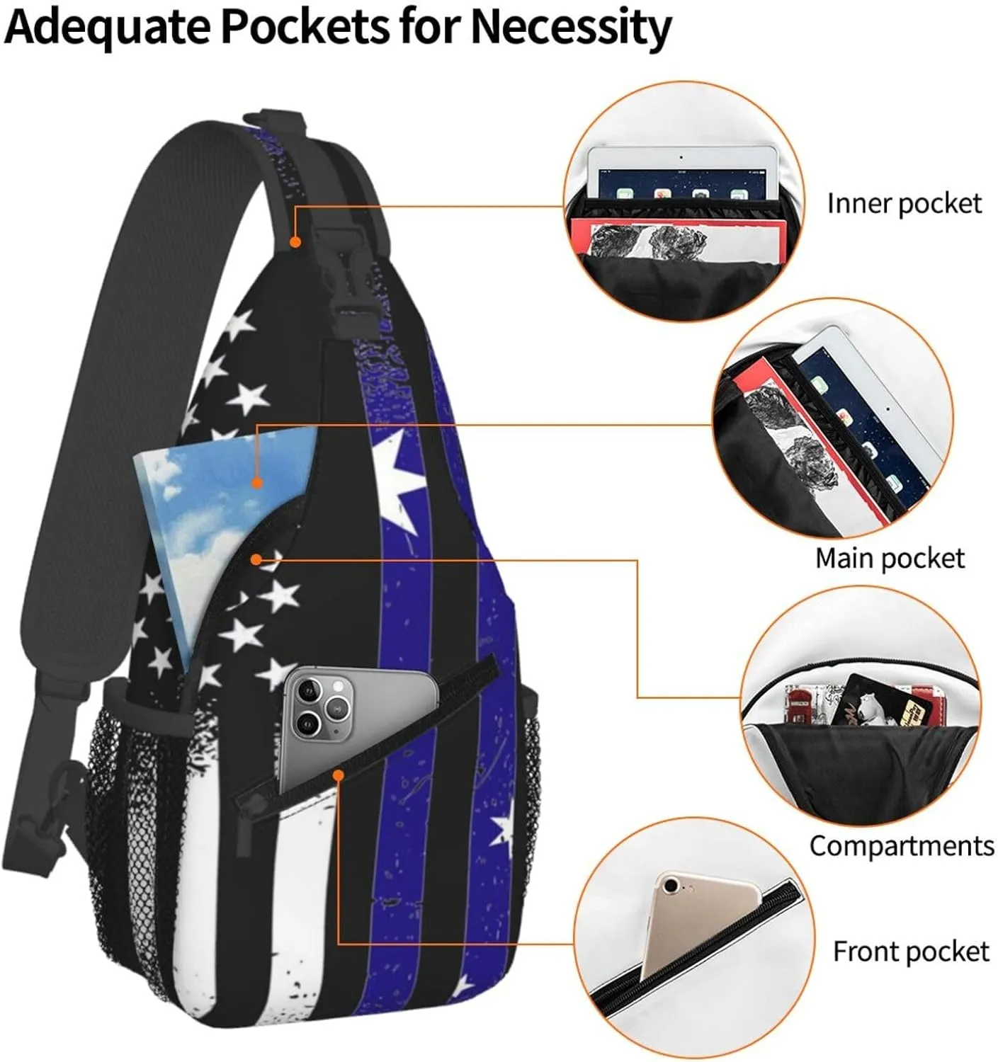 Sunflower American Flag Sling Bag Adjustable Chest Bags Casual Crossbody Bag Travel Shoulder Backpack