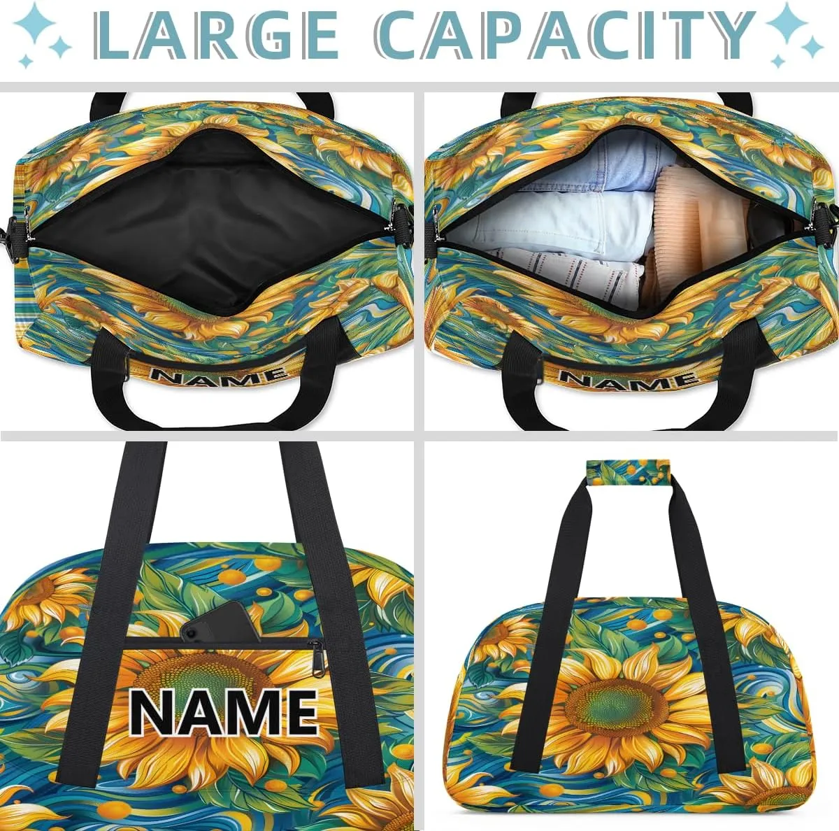 Sunflower Mini Gym Bag 18 inch for Women Men Waterproof Custom Sunflowers Watercolor Travel Duffel Bag Carry On Overnight Tote Nurse Bag for Work Fitness Hiking