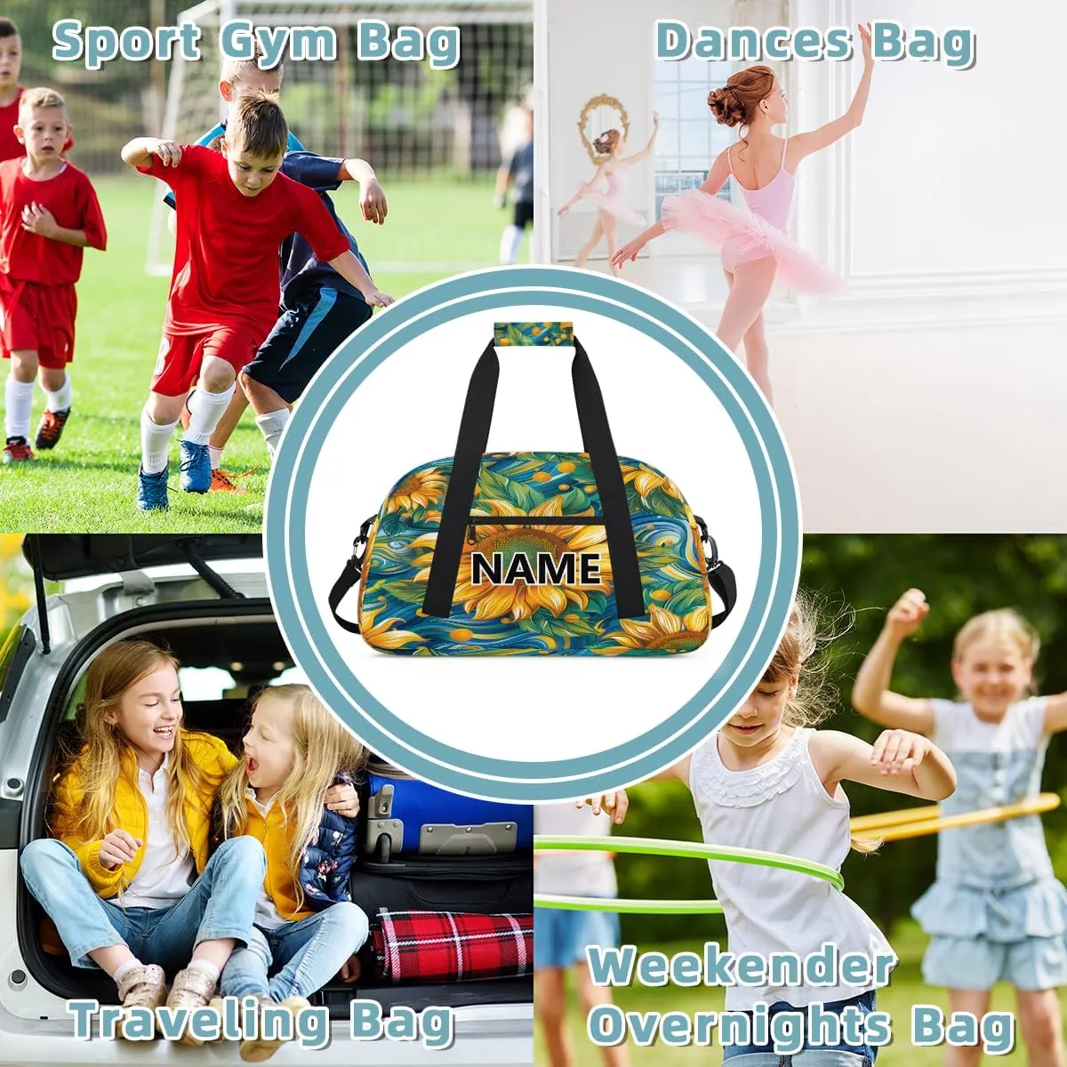 Sunflower Mini Gym Bag 18 inch for Women Men Waterproof Custom Sunflowers Watercolor Travel Duffel Bag Carry On Overnight Tote Nurse Bag for Work Fitness Hiking
