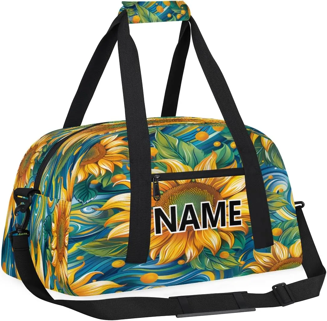 Sunflower Mini Gym Bag 18 inch for Women Men Waterproof Custom Sunflowers Watercolor Travel Duffel Bag Carry On Overnight Tote Nurse Bag for Work Fitness Hiking