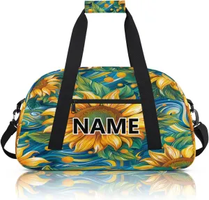 Sunflower Mini Gym Bag 18 inch for Women Men Waterproof Custom Sunflowers Watercolor Travel Duffel Bag Carry On Overnight Tote Nurse Bag for Work Fitness Hiking