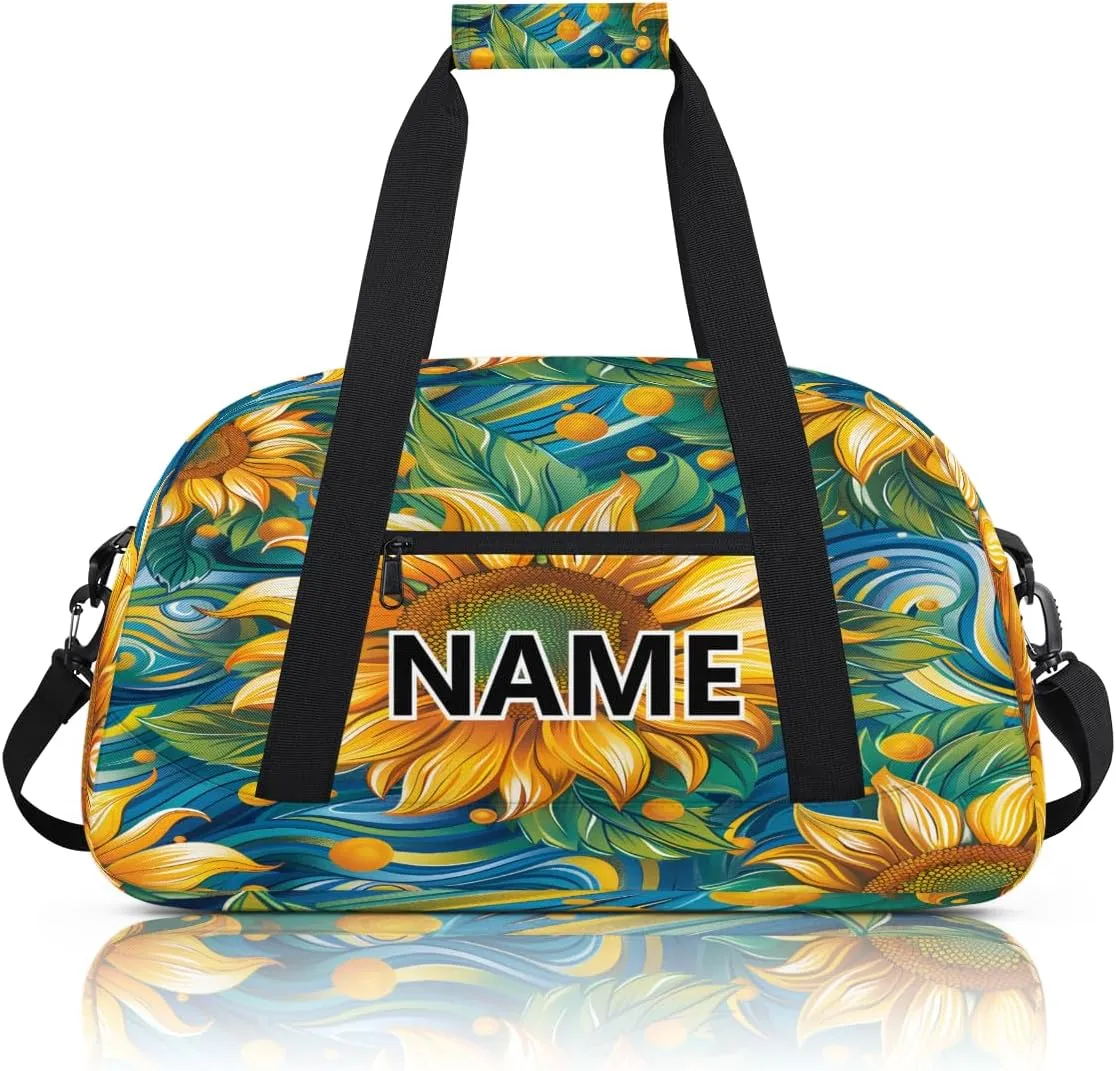 Sunflower Mini Gym Bag 18 inch for Women Men Waterproof Custom Sunflowers Watercolor Travel Duffel Bag Carry On Overnight Tote Nurse Bag for Work Fitness Hiking