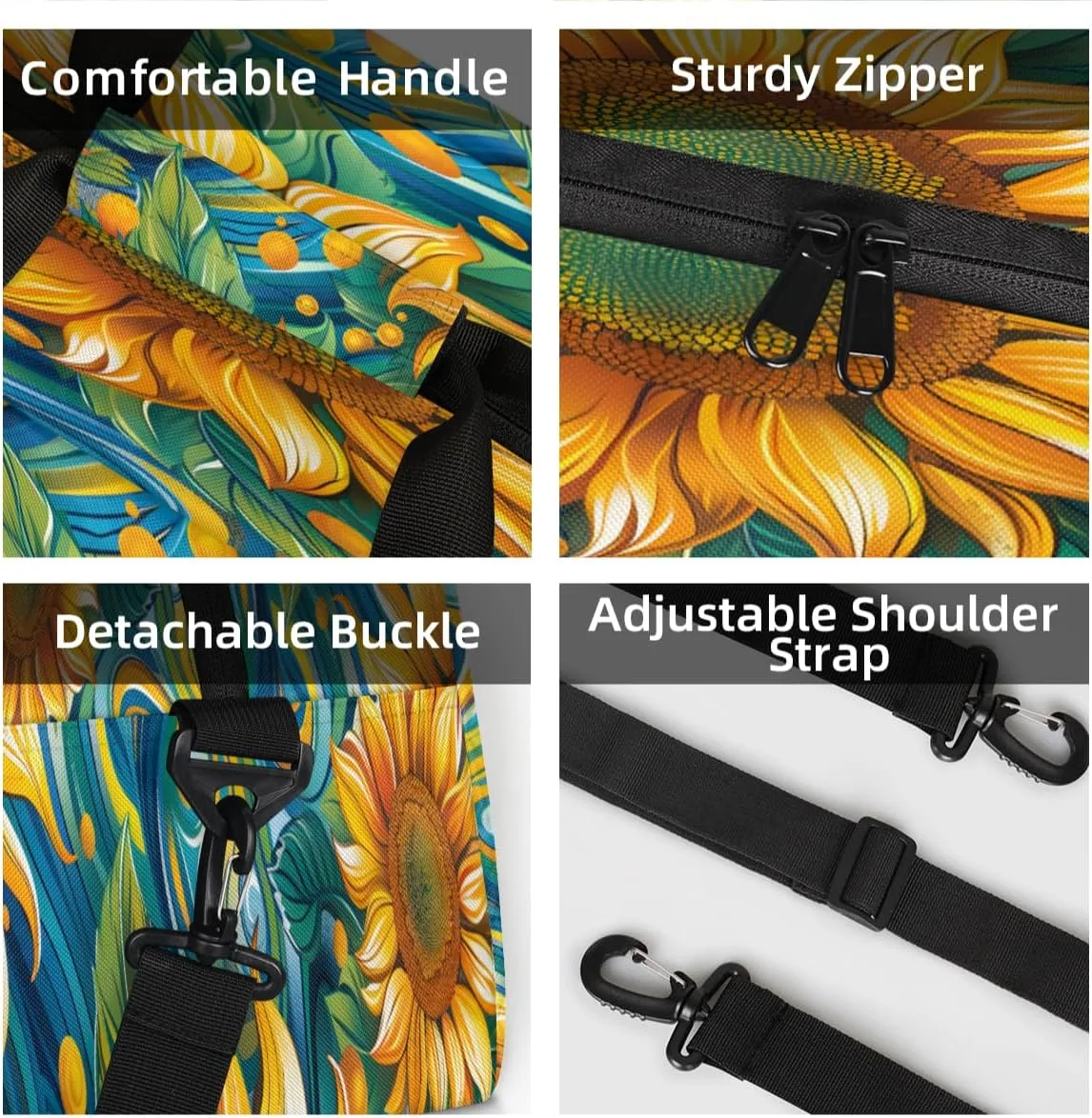 Sunflower Mini Gym Bag 18 inch for Women Men Waterproof Custom Sunflowers Watercolor Travel Duffel Bag Carry On Overnight Tote Nurse Bag for Work Fitness Hiking