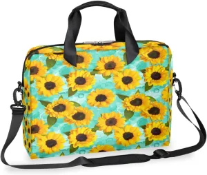 Sunflower Turquoise Floral 15-16 Inch Laptop Bag Case for Women Men Laptop Shoulder Messenger Bag 15.6 Casual Laptop Carrying Case Business Briefcase