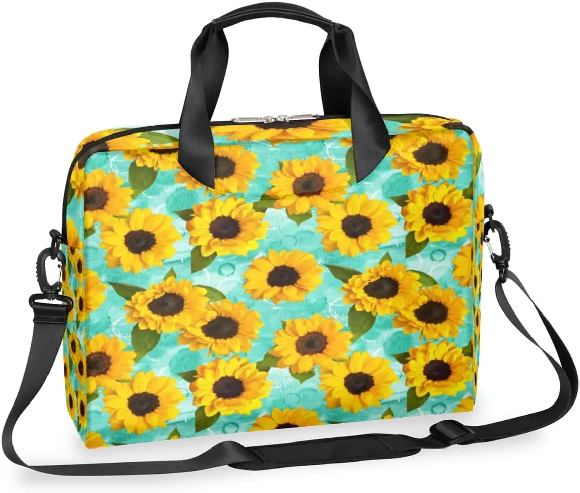 Sunflower Turquoise Floral 15-16 Inch Laptop Bag Case for Women Men Laptop Shoulder Messenger Bag 15.6 Casual Laptop Carrying Case Business Briefcase