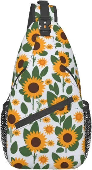 Sunflowers Leaves Floral Bouquets Flower Compositions Chest Sling Bag Crossbody Shoulder Backpack Bag Gym Cycling Travel Hiking Daypack Cross bag